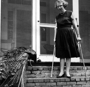 Flannery O'Connor and her peackock in Milledgeville, GA