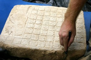 A "Site Q" style panel found by archaeologists at La Corona. Finds like this helped link the site to the mystery objects on the art market.