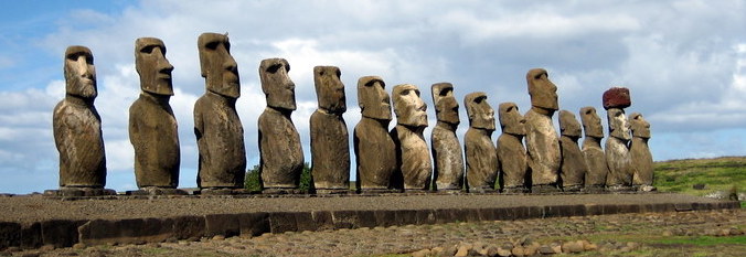 Moai with bodies facing inland at Ahu Tongariki by Ian Sewell