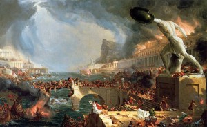 Thomas Cole's "The Course of Empire" showing the burning of the Library of Alexandria