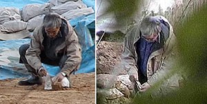 Fujimura planting artefacts at Kamitakamori.