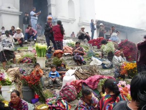 Church steps at Chichicastenango, Guatemala