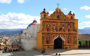 Colourful church at San Andrés Xecul, Guatemala